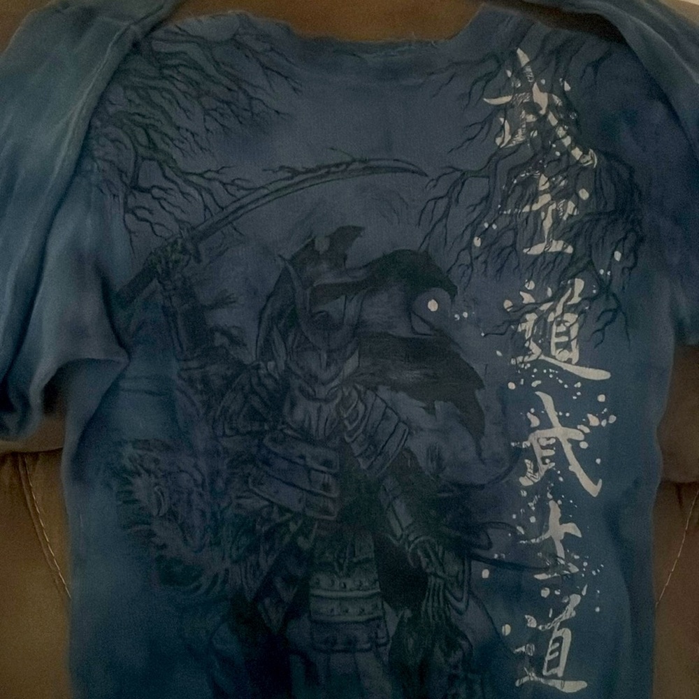 Light blue, dark blue affliction, long sleeve T-shirt